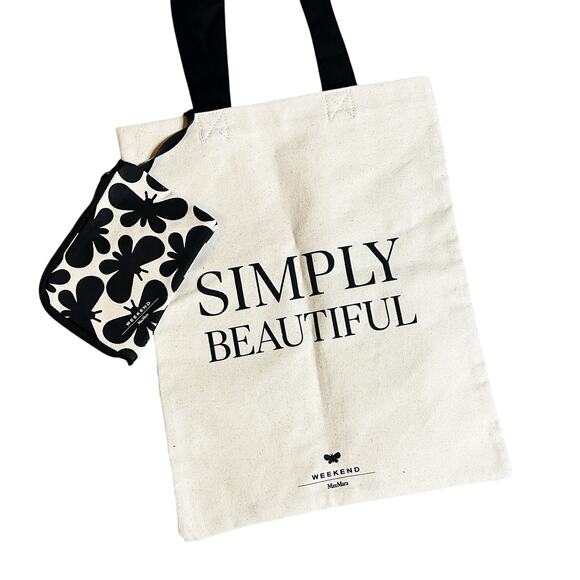 MaxMara Weekend Tote Bag Butterfly Print Cream and Black 100% Cotton Designer - Picture 2 of 14